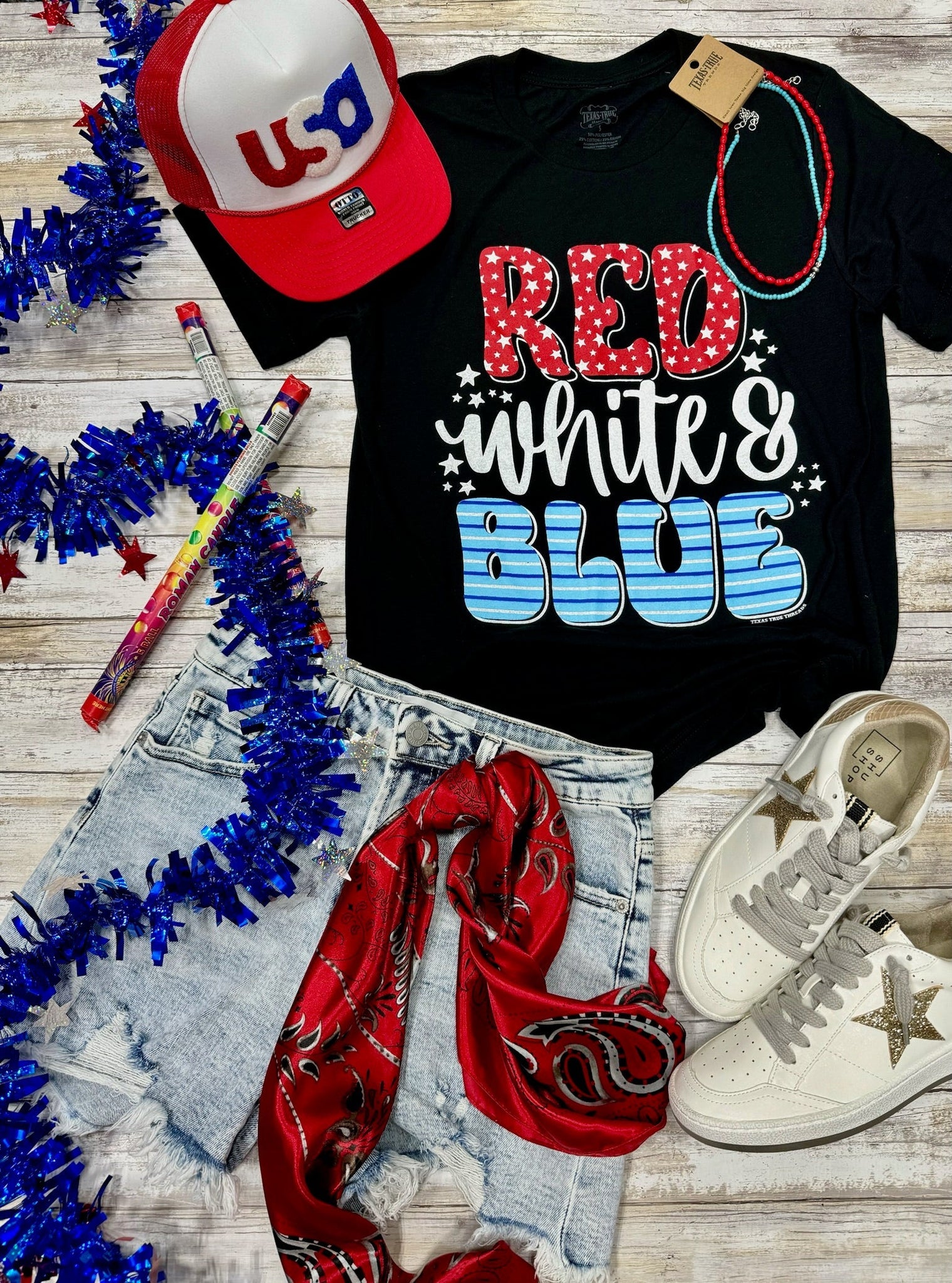 Red, White & Blue V-neck & Tank Top