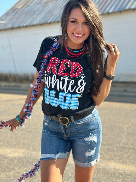 Red, White & Blue Crew Neck Tee